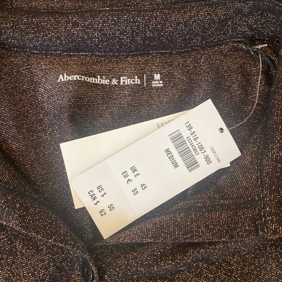 NWT‎ Abercrombie and Finch Orange Black Glitter Collared Shirt M L10 - Picture 4 of 4